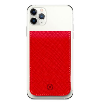 CARDV - Porta carte magnetico universale per il retro degli smartphone materiale pelle sintetica con finitura saffiano colore rosso