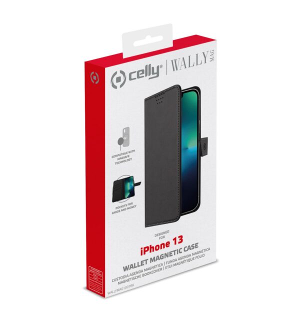 WALLYMAG - Custodia a libro in pelle sintetica compatibile con la tecnologia Magsafe per Apple iPhone 13