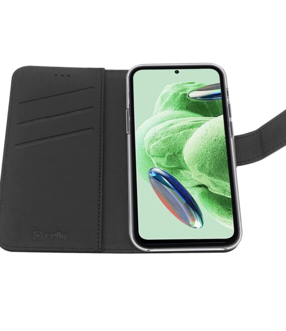 WALLY - Custodia a libro in pelle sintetica con chiusura flap magnetico, slot per carte e funzione stand colore nero compatibile con Xiaomi Redmi Note 12 5G/ Poco X5 5G