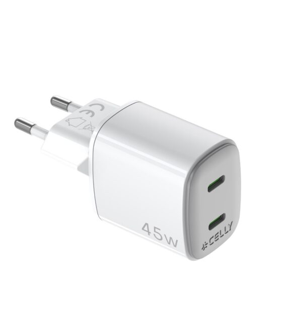 UPTC2USBC45W - Caricabatteria da rete con doppia porta USB-C, tecnologia GaN, potenza massima 45 Watt [UPTC COLLECTION]