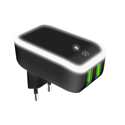 TC2USBLED - Caricabatteria da rete con doppia porta USB-A, potenza massima 12 Watt, dotata di luce led integrata con possibilità di ON/OFF [TURBO]
