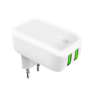 TC2USBLED - Caricabatteria da rete con doppia porta USB-A, potenza massima 12 Watt, dotata di luce led integrata con possibilità di ON/OFF [TURBO]