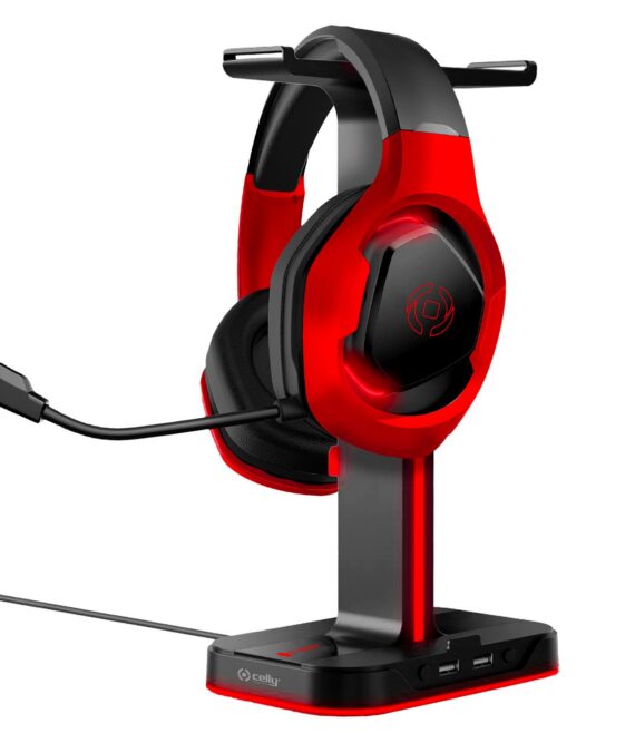 CYBERSTATION - Alzatina porta cuffie, luci RGB, utilizzabile come HUB o Power station, due porte USB-A