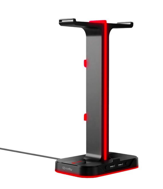CYBERSTATION - Alzatina porta cuffie, luci RGB, utilizzabile come HUB o Power station, due porte USB-A