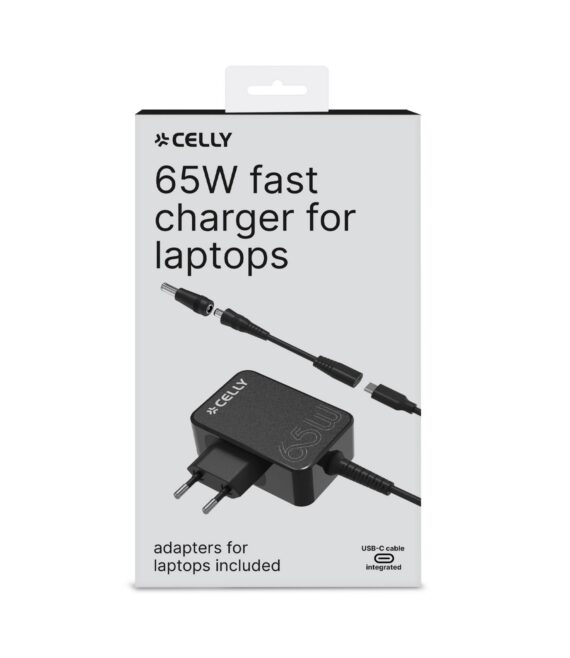 TCTIPS65W - Caricabatteria per laptop con cavo USB-C integrato, gamma di adattatori intercambiabili, potenza massima 65 Watt