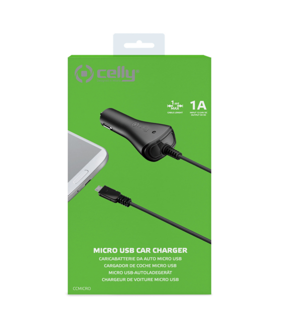 Caricabatteria da auto con cavo Micro Usb integrato, potenza massima 5 Watt