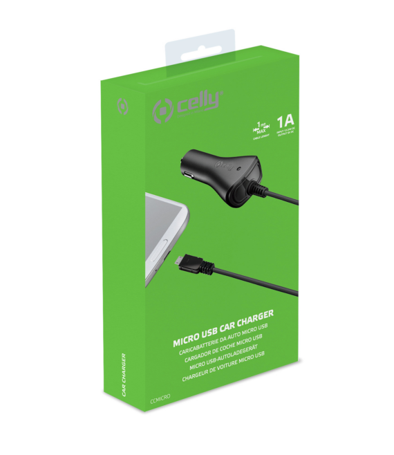 Caricabatteria da auto con cavo Micro Usb integrato, potenza massima 5 Watt