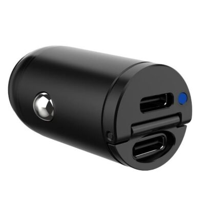 CCMINI2USBC - Caricabatteria da auto con doppia porta USB-C, potenza massima 30 Watt, tecnologia Power Delivery, dotati di leva per facilitarne inserimento e rimozione, luce led