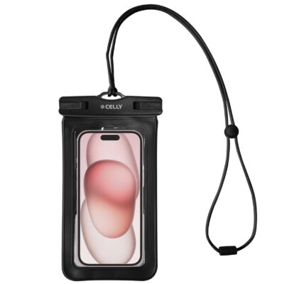 SPLASHBAG25 - Custodia impermeabile per smartphone fino a 7″, design trasparente, chiusura ermetica, laccio a collo incluso