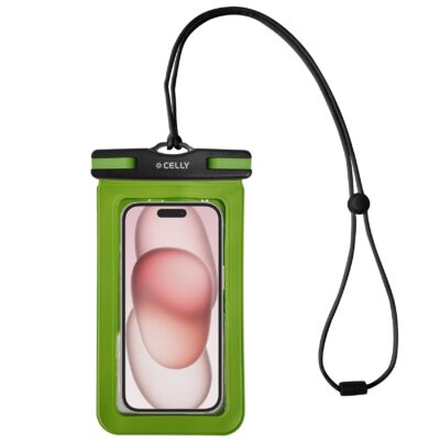 SPLASHBAG25 - Custodia impermeabile per smartphone fino a 7″, design trasparente, chiusura ermetica, laccio a collo incluso