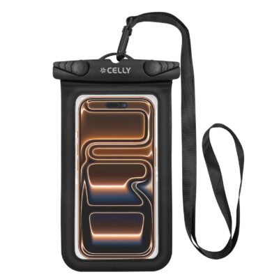 SPLASHBAG26 - Custodia impermeabile per smartphone fino a 7″, design trasparente, chiusura ermetica, laccio a collo incluso