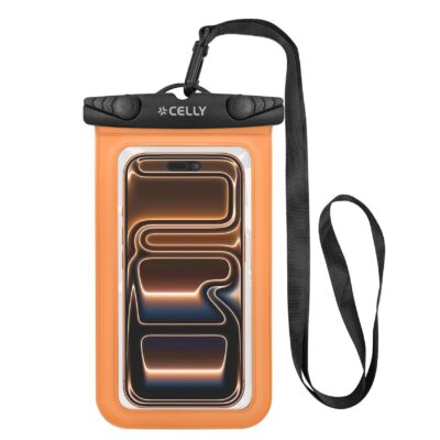 SPLASHBAG26 - Custodia impermeabile per smartphone fino a 7″, design trasparente, chiusura ermetica, laccio a collo incluso