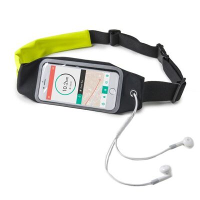 RUNBDUO - Cintura elastica regolabile ultra leggera, tasca interna porta smartphone, finestra trasparente per utilizzo touch, auricolari stereo jack 3,5mm, compatibili device 6.5″