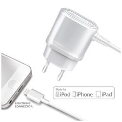 Caricabatteria da rete con cavo Lightning integrato, lunghezza cavo 1 metro, potenza massima 5 Watt