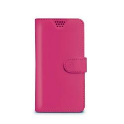 WALLYUNI - Custodia universale a libro colore fucsia con sistema fissaggio adesivo compatibile con gli smartphone da 4.5″ a 5″
