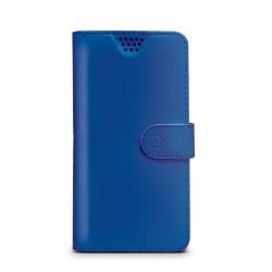 WALLYUNI - Custodia universale a libro colore blu con sistema fissaggio adesivo compatibile con gli smartphone da 5.5″ a 6″