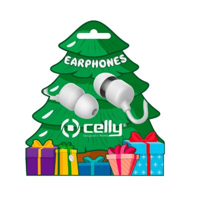 XMASEARTREE - Auricolare stereo a filo IN-EAR con jack 3,5 mm, cavo piatti anti groviglio, remote contro e microfono integrato, simpatica confezione Natalizia