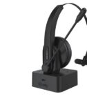 SWHEADSETMONO - Cuffia mono wireless per utilizzo ufficio, dotata di base di ricarica, archetto e microfono regolabili, tasti multi funzione