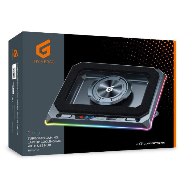 Turbofan Gaming Laptop Cooling Pad con Hub USB, RGB, Schiuma Sigillata, Supporto Mobile