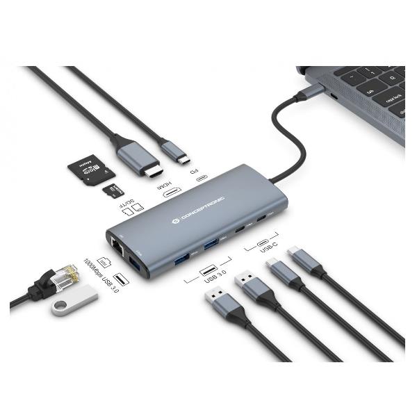 DOCKING STATION 10-in 1 USB 3.2 Gen 1 -- HDMI, 100W USB PD, USB-C 5Gbps x2, USB-A 5Gbps x3, SD, TF/MicroSD, GbE