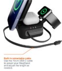 Caricabatterie wireless pieghevole 3 in 1 con cavo retrattile