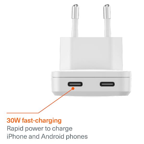 CHARGEPLUS DUAL USB-C SLIM WALL 30W