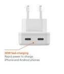 ChargePlus Dual USB-C Slim Wall Charger 45W EU - White