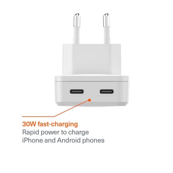 ChargePlus Dual USB-C Slim Wall Charger 45W EU - White