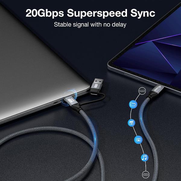 EQUIP - CAVO 2 in 1 USB 3.2 Gen 2x2 da C a C/A, PD100W, 4K/60Hz, 20Gbps, 1.0m