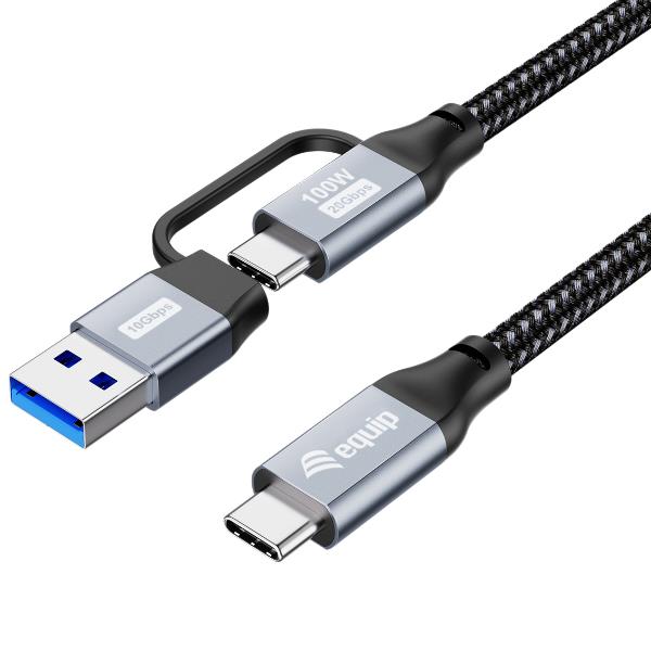 EQUIP - CAVO 2 in 1 USB 3.2 Gen 2x2 da C a C/A, PD100W, 4K/60Hz, 20Gbps, 1.0m