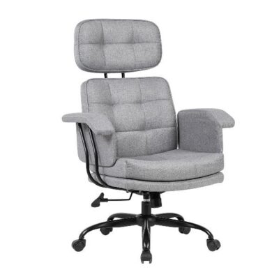 EQUIP - Sedia da ufficio, in ecopelle stile retrò, base cromata, girevole a 360°, grigia