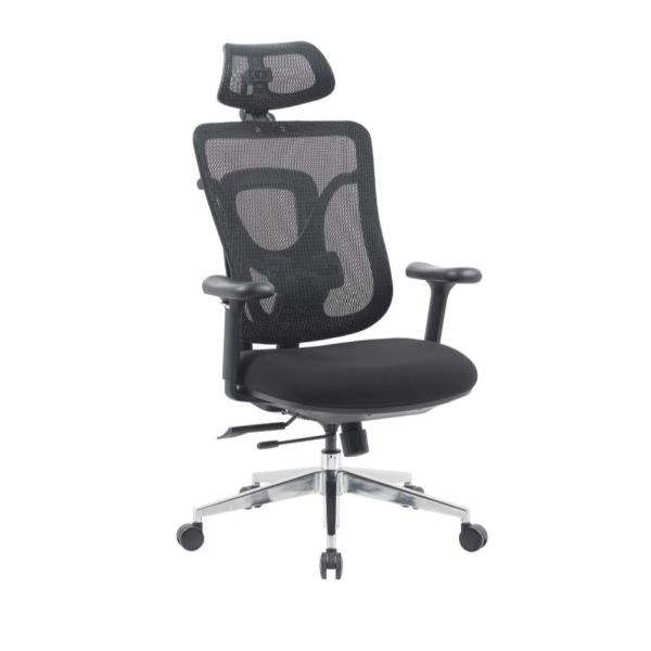 EQUIP - Sedia da ufficio ergonomica, rete in nylon, poggiatesta 4D, braccioli 3D, meccanismo sincrono, base cromata, regolabile in altezza, girevole a 360°