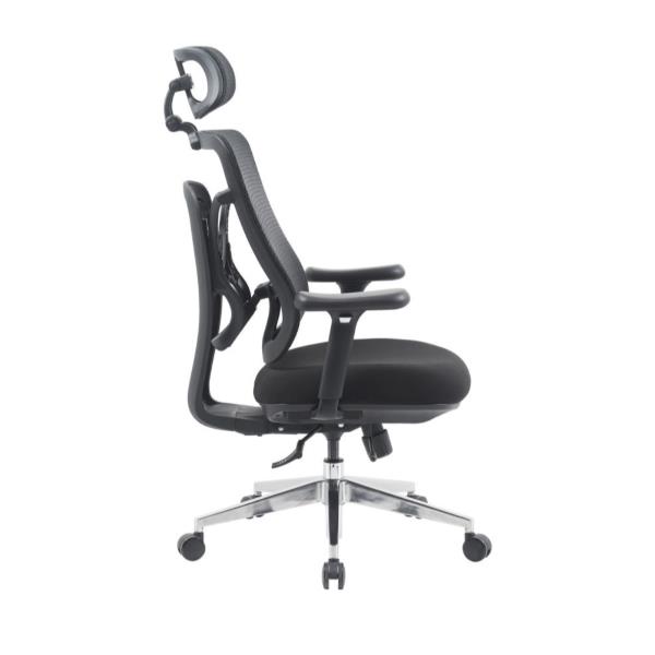 EQUIP - Sedia da ufficio ergonomica, rete in nylon, poggiatesta 4D, braccioli 3D, meccanismo sincrono, base cromata, regolabile in altezza, girevole a 360°
