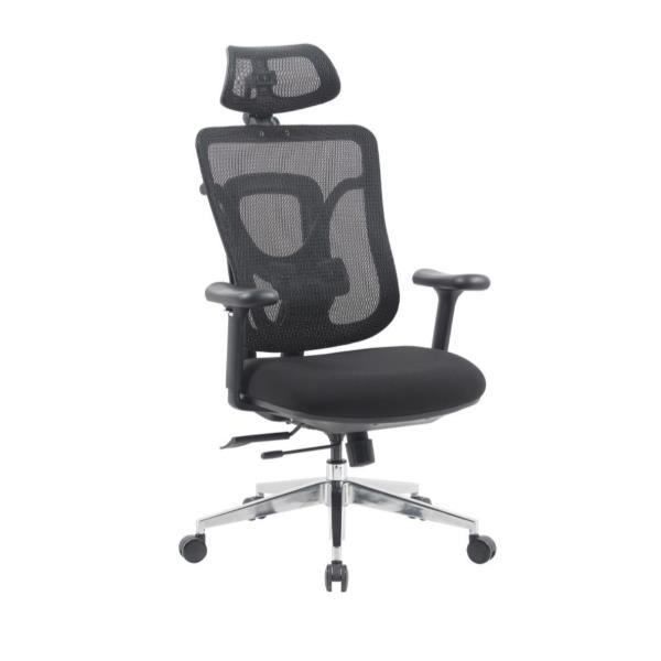EQUIP - Sedia da ufficio ergonomica, rete in nylon, poggiatesta 4D, braccioli 3D, meccanismo sincrono, base cromata, regolabile in altezza, girevole a 360°