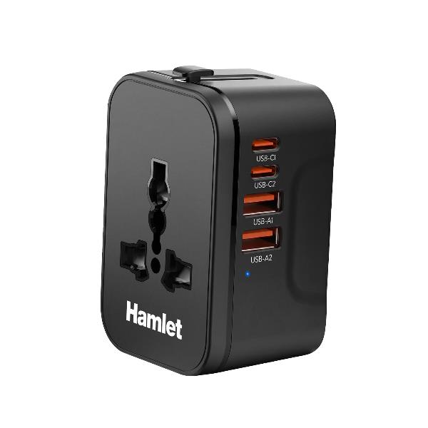 XPDC-AC20TRAV Adattatore Universale da Viaggio per Prese Elettriche + USB Charger 4 Porte - 2 x USB-C PD 20W, 2 porte USB-A QC 18W