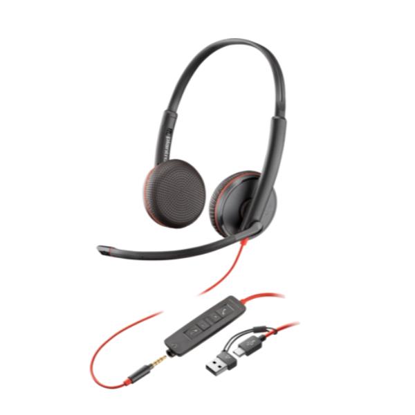 Cuffie HP Poly Blackwire 3225 USB-C/A + AUX 3,5 mm