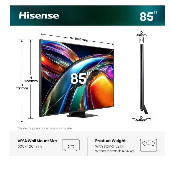 85 UR9S RGB MINI LED 4K ULTRA HD SMART VIDAA REFRESH RATE 180HZ
