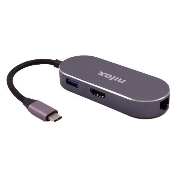 NILOX TECH - Mini docking station con porta USB-C, HDMI 4K, 3 porte USB 3.2, RJ45, tecnologia Power Delivery