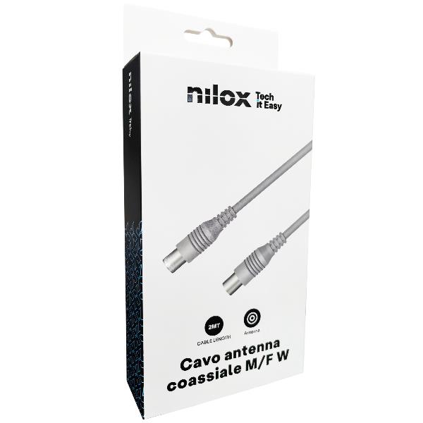 NILOX TECH - Cavo di congiunzione Video Antenna con connettore 9.5 mm a connettore 9.5 mm, maschio a femmina, lunghezza cavo 2 mt, adattatore Maschio–Maschio incluso (Retail pack)