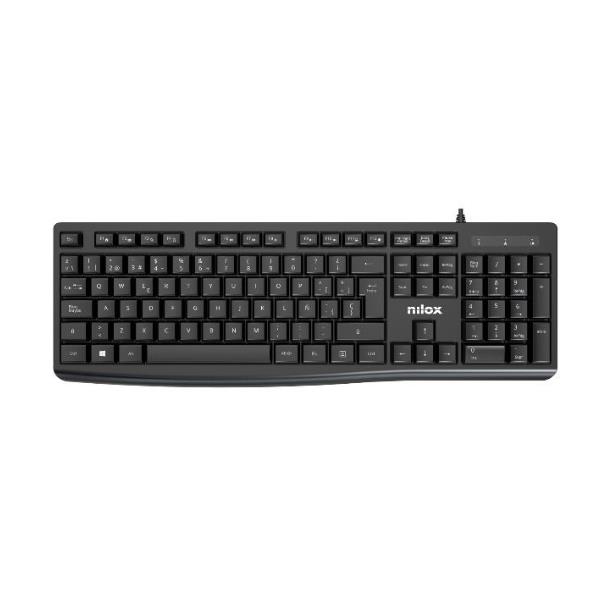NILOX TECH - Kit Tastiera, connessione USB-A, lunghezza cavo 1.5 mt + Mouse ottico, 1200DPI, connessione USB-A, lunghezza cavo 1.5 mt, 3 tasti
