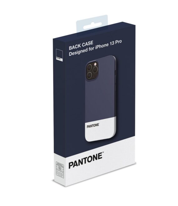 PANTONE - Cover in TPU bicolore blu navy e bianco bordi anti-scivolo protezione tasti laterali compatibile con Apple iPhone 13 Pro