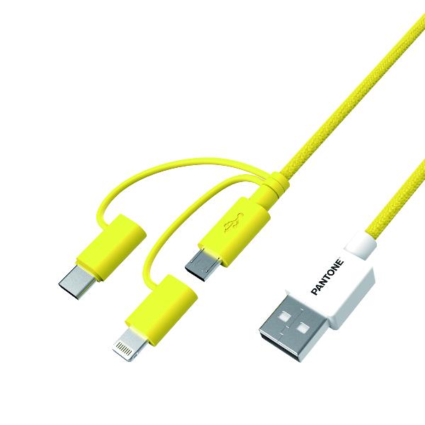 PANTONE - Cavo 3in1 connettori input MicroUsb/USB-C/Lightning con connettore output USB-A, lunghezza cavo 1.2 mt