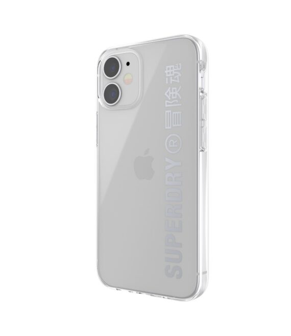 SUPERDRY - Cover trasparente con logo Superdry colore argento bordi rialzati compatibile con Apple iPhone 12 Mini