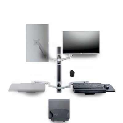 Workstation con montaggio a parete, supporto VESA per monitor da 32″ (10kg), supporto per monitor completamente articolato e vassoio per tastiera