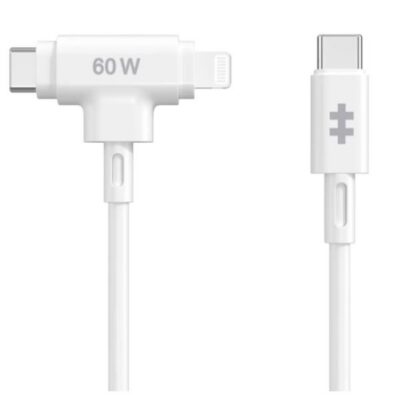 Cavo Ibrido in Silicone HyperJuice USB-C e Lightning (1,5 m / 5 ft) – Bianco