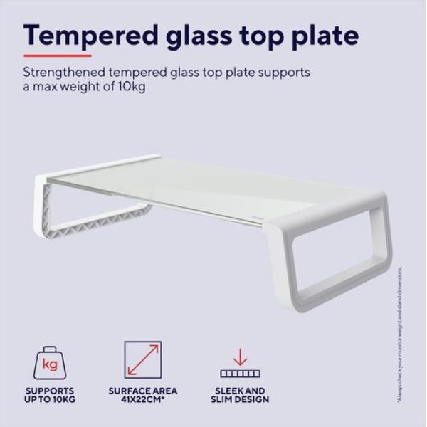 SUPPORTO MONITOR IN VETRO TEMPERATO - TRUST MONTA - BIANCO