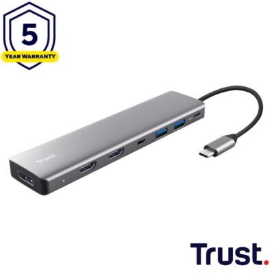 ADATTATORE DOCKING STATION MULTIPORT 7 IN 1, 2 HDMI 4K (60HZ)+ 1 DP 4K (60HZ)+ 2 USB-A 3.2 + 1 USB-C PD - TRUST DALYX 7-IN-1 - ALLUMINIO