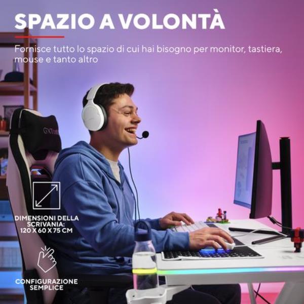 SCRIVANIA GAMING RGB DESK - TRUST GXT 709W LUMINUS - BIANCO