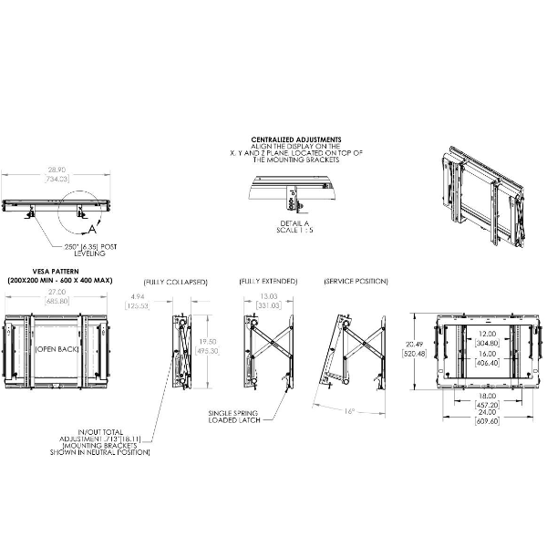 PFW 6870 Modulo videowall pop-out a parete per schermi
