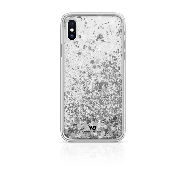 WHITE DIAMONDS - Cover semi-trasparente in TPU rigido con glitter fluttuanti nel liquido compatibile con Apple iPhone Xs/ iPhone X